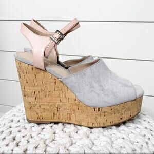 Charles David Dory Faux Suede Platform Wedge Sandals Grey Blush Size 10M